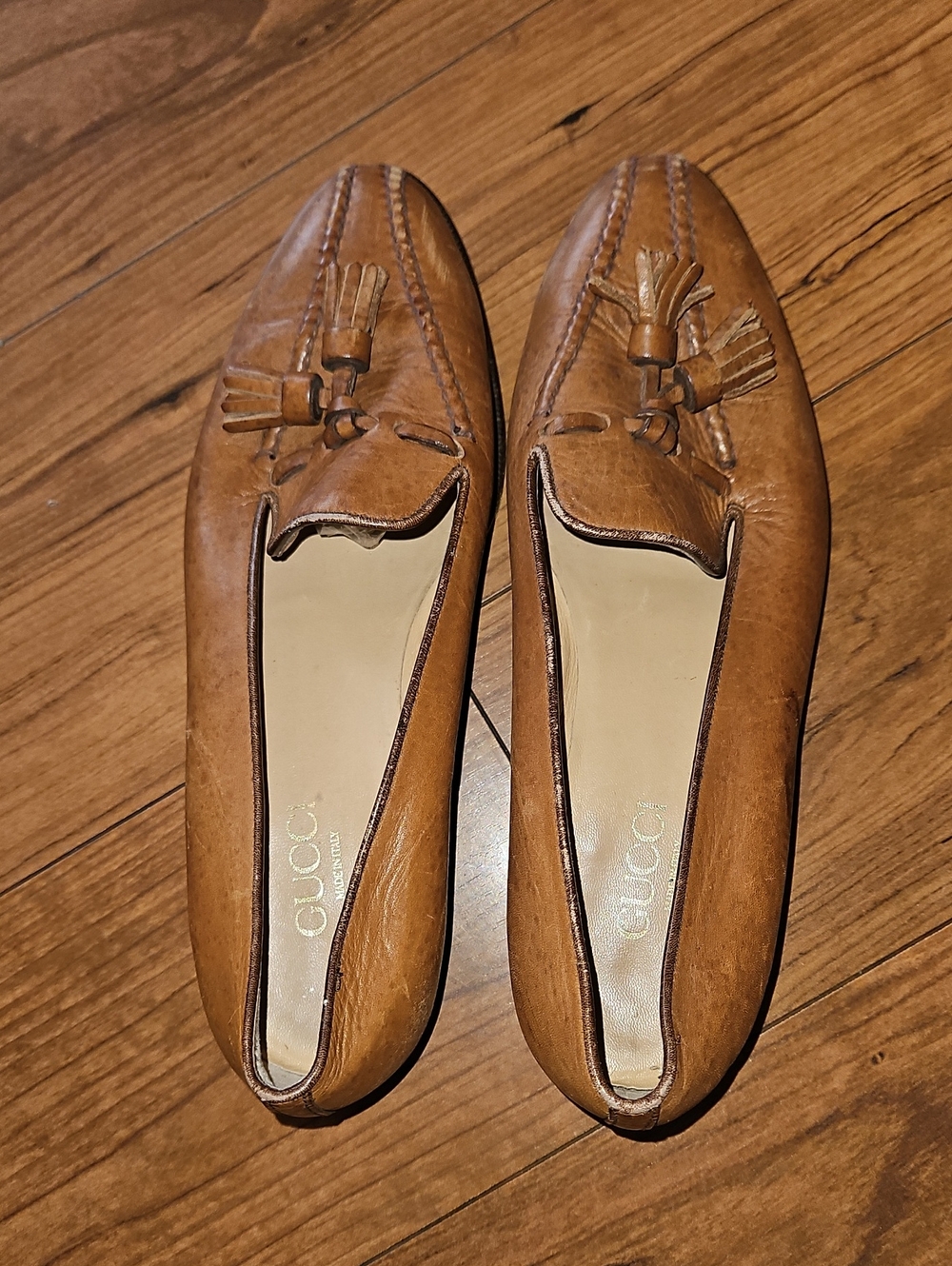 GUCCI Tan Leather Tassel Loafers Size 35B